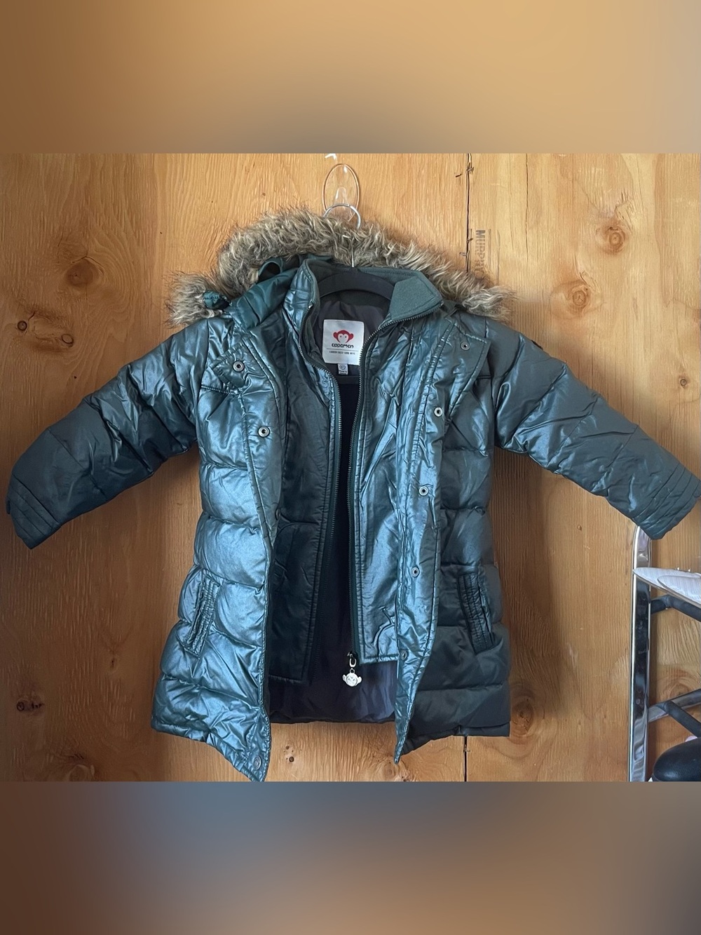 Appaman Girls Teal Puffer Coat with Faux Fur Trim